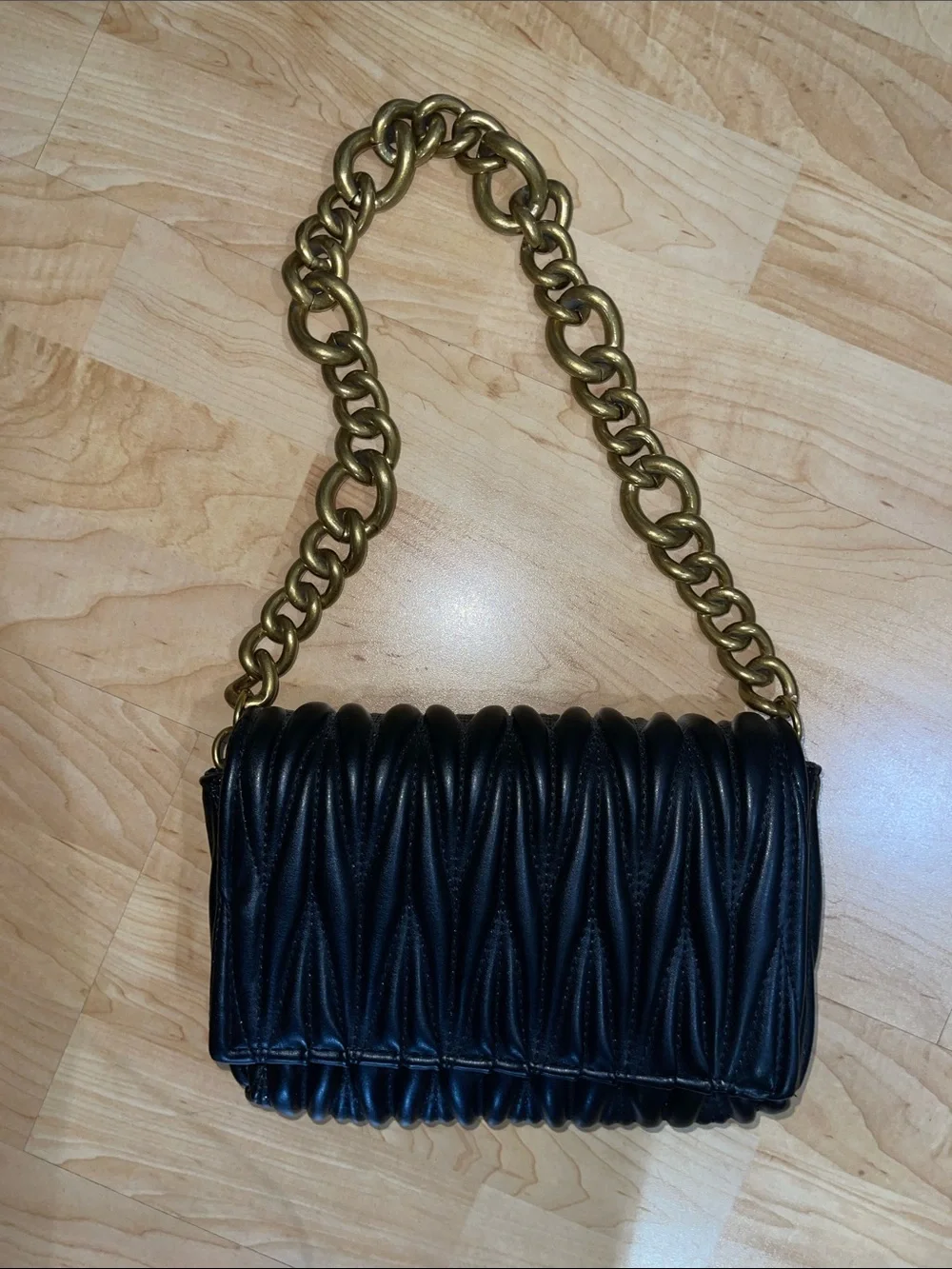 Montana West Black Quilted Leather Shoulder Bag with Gold Chain